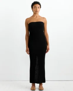 Textured Knit Column Dress in Black