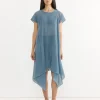 Thumb Plisse Dress in Stone Blue