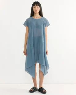 Thumb Plisse Dress in Stone Blue
