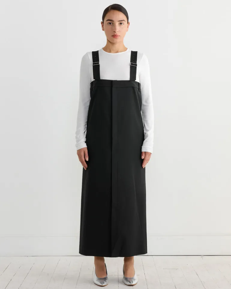 Tropical Wool Convertible Overall Skirt in Black