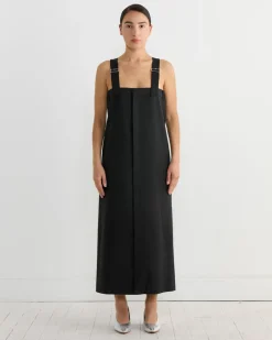 Tropical Wool Convertible Overall Skirt in Black