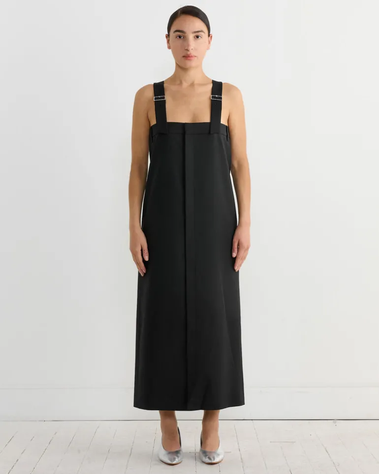 Tropical Wool Convertible Overall Skirt in Black