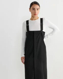 Tropical Wool Convertible Overall Skirt in Black