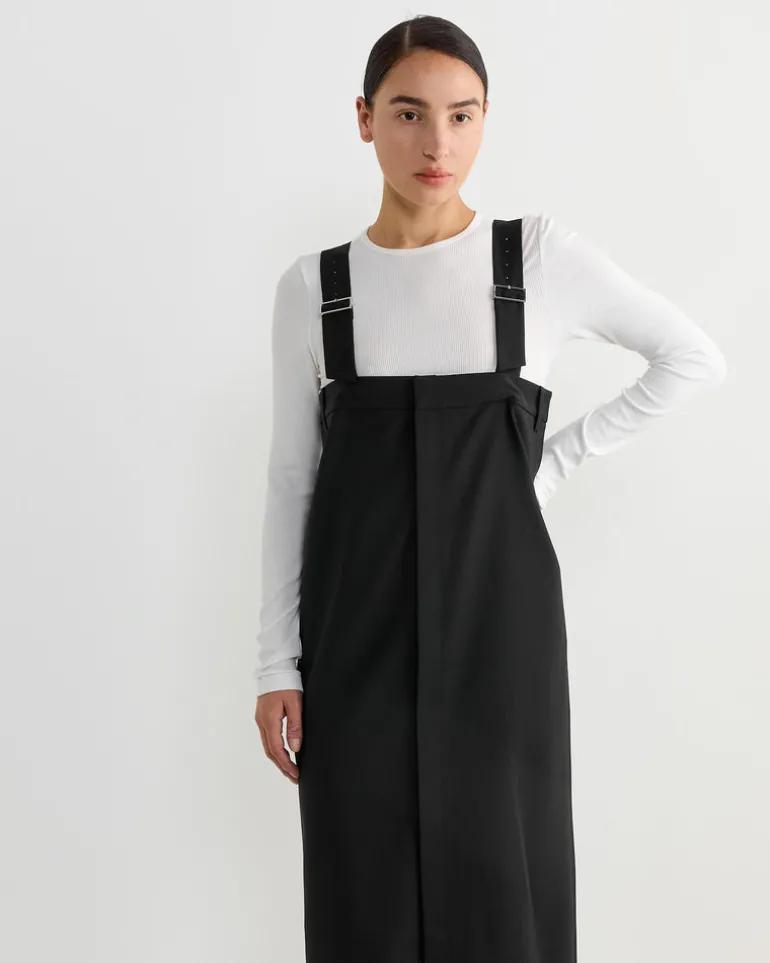 Tropical Wool Convertible Overall Skirt in Black