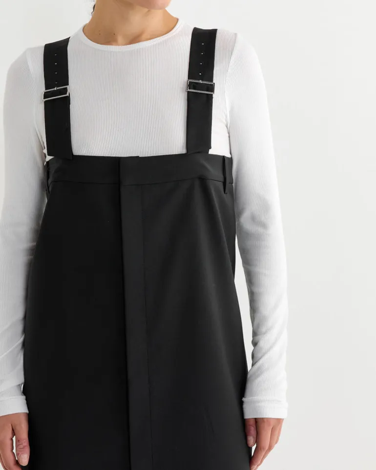 Tropical Wool Convertible Overall Skirt in Black