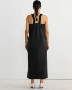 Tropical Wool Convertible Overall Skirt in Black