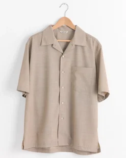 Tropical Wool Half Sleeved Shirt in Top Light Brown
