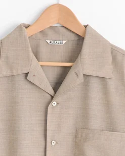 Tropical Wool Half Sleeved Shirt in Top Light Brown