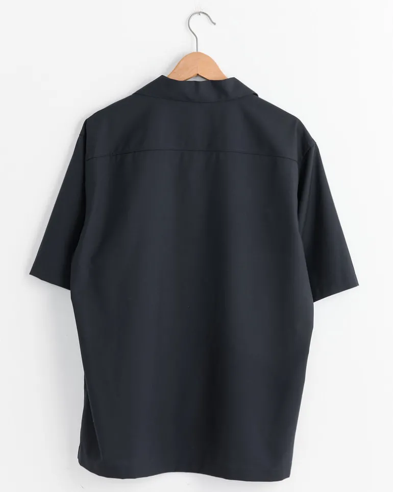 Tropical Wool Half Sleeved Shirt in Top Dark Navy