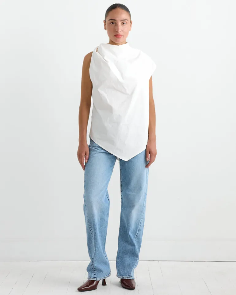 Twist Shoulder Top in Chalk