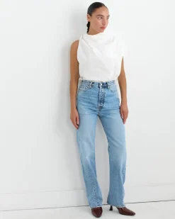 Twist Shoulder Top in Chalk