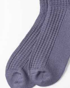 1110 Waffle Crew Socks in Steel Blue