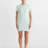 Washable Wool Pile Mini Dress in Light Aqua