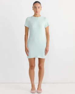 Washable Wool Pile Mini Dress in Light Aqua