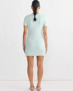 Washable Wool Pile Mini Dress in Light Aqua