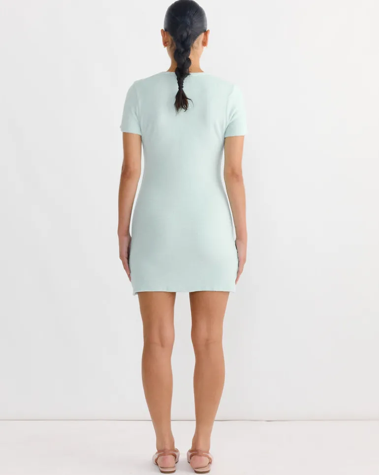 Washable Wool Pile Mini Dress in Light Aqua