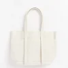 Washed Canvas 6 Pocket Tote Bag in White Small