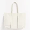 Washed Canvas 6 Pockets Tote in White Medium