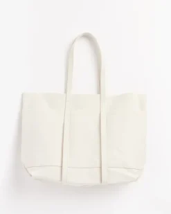 Washed Canvas 6 Pockets Tote in White Medium