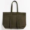 Washed Canvas 6 Pockets Tote in Olive