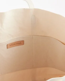 Washed Canvas 6 Pockets Tote in White Medium
