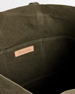 Washed Canvas 6 Pockets Tote in Olive