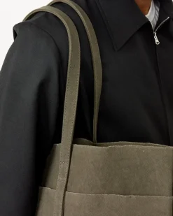 Washed Canvas 6 Pockets Tote in Olive