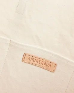 Washed Canvas 6 Pockets Tote in White Medium