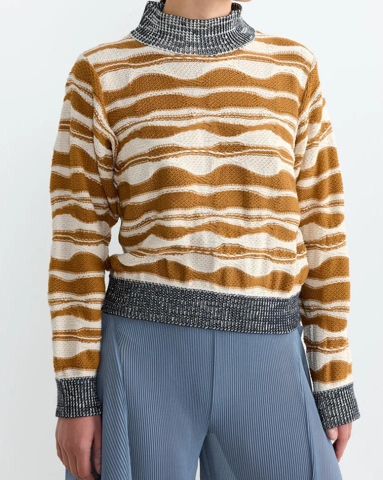 Wave Knit Jumper in Rust Beige Mountain Waves