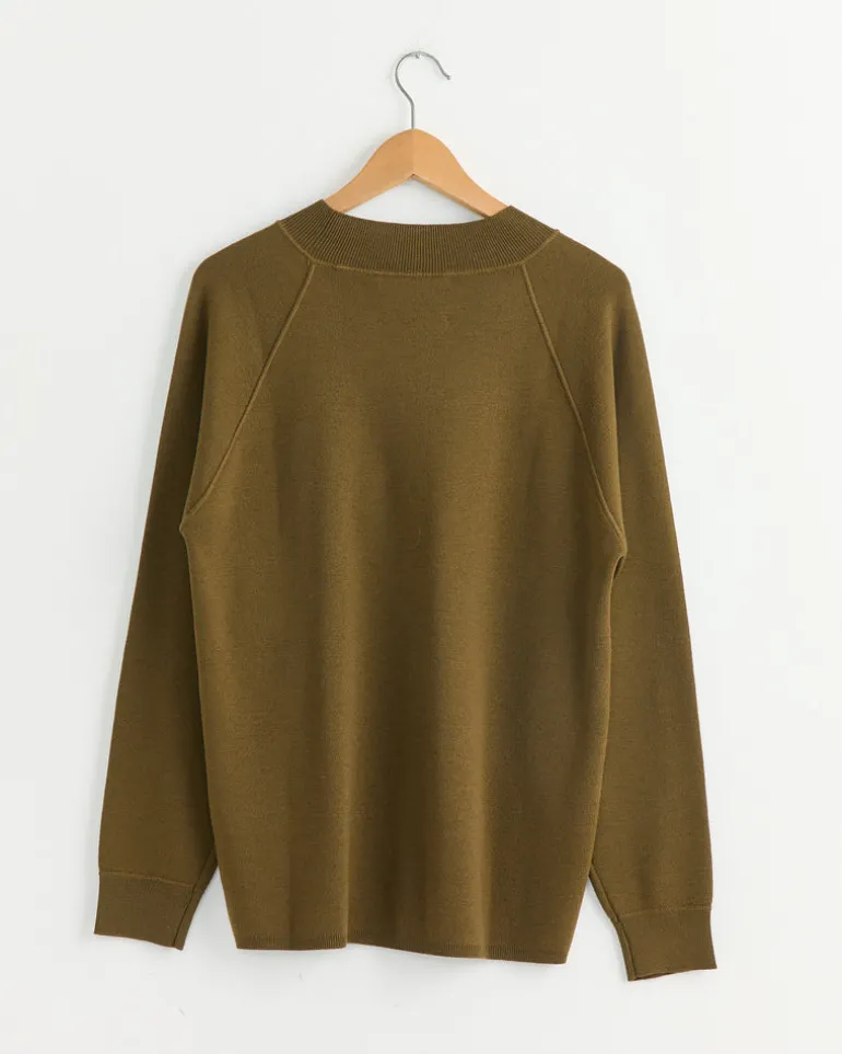 Wide Neck Sweatshirt in Khaki