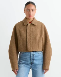 Wool Melton Short Blouson in Top Brown