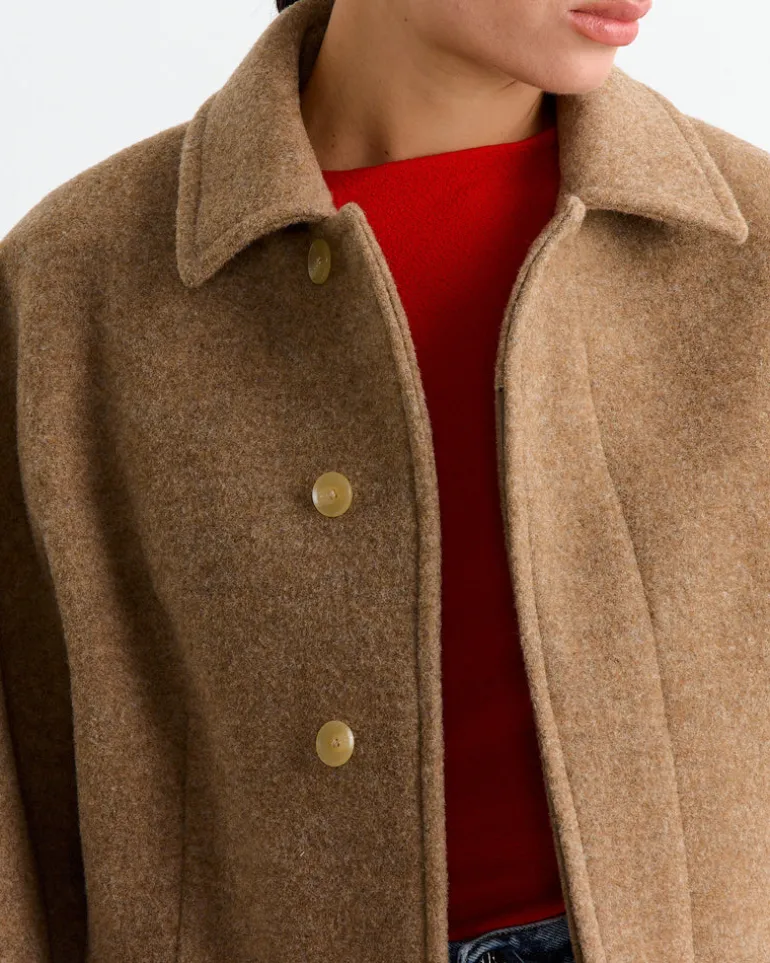 Wool Melton Short Blouson in Top Brown