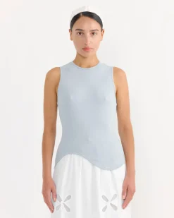 Ying-Yang Ribbed Tank Top in Blue