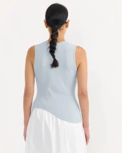 Ying-Yang Ribbed Tank Top in Blue