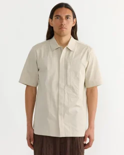 Zip Front Shirt in Beige