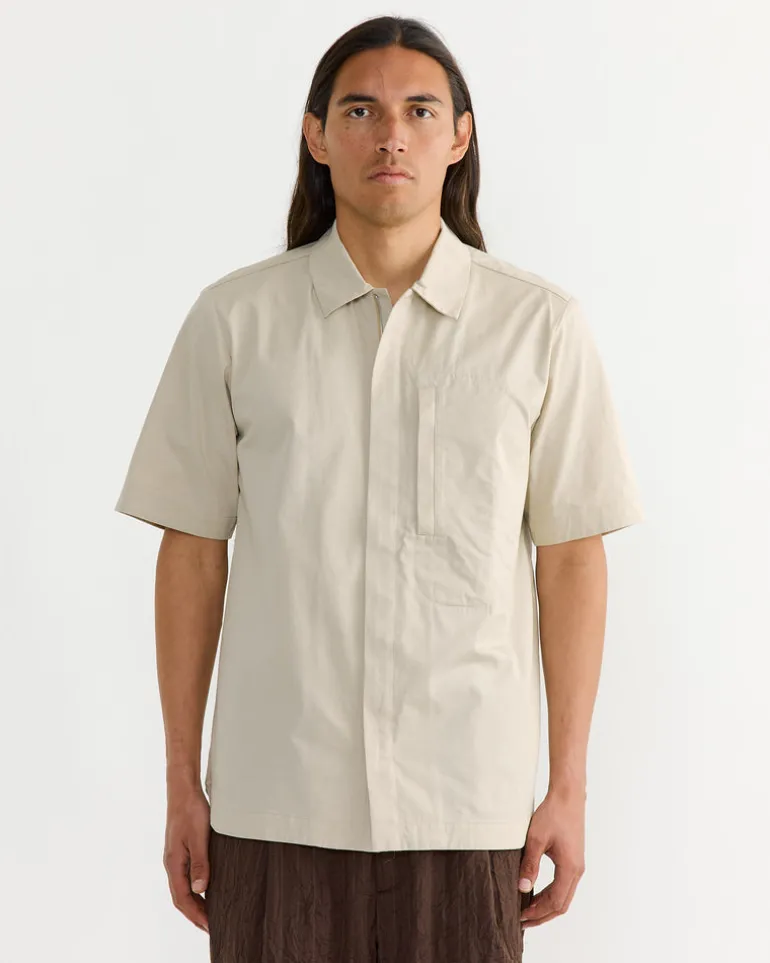 Zip Front Shirt in Beige