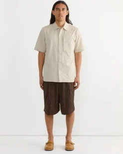Zip Front Shirt in Beige