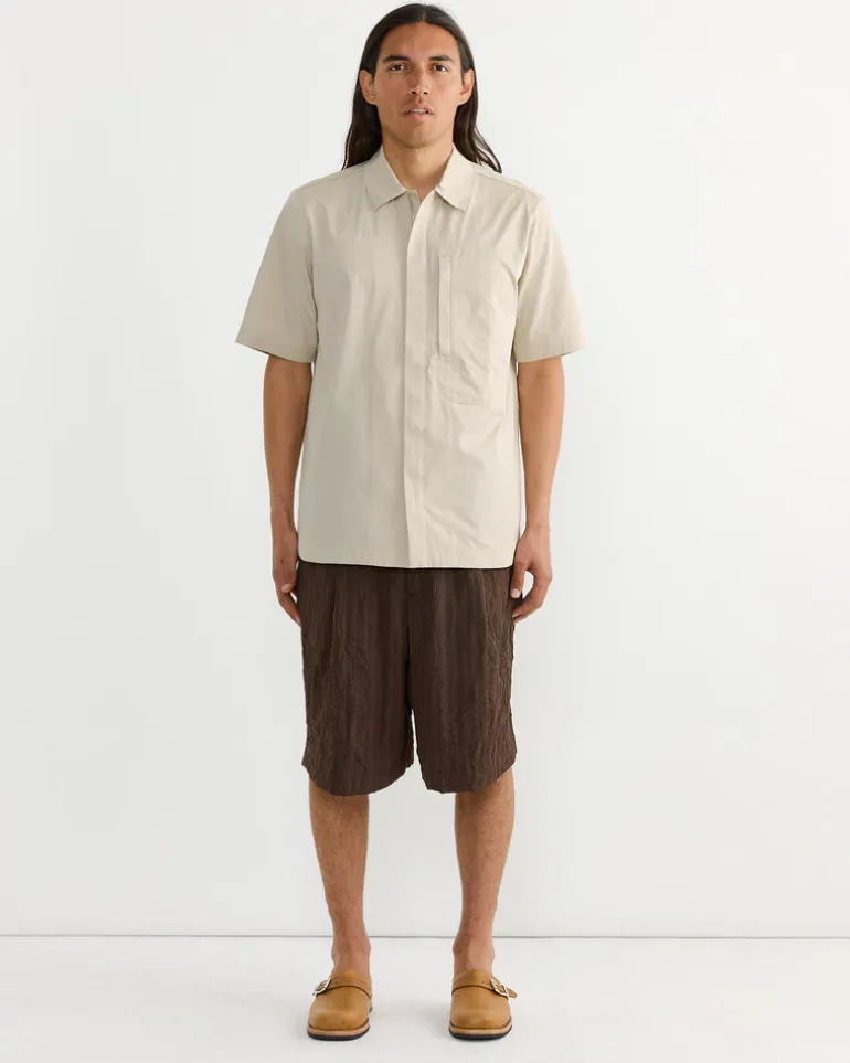 Zip Front Shirt in Beige