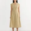 Zip Front Sleeveless Dress in Sand