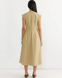Zip Front Sleeveless Dress in Sand