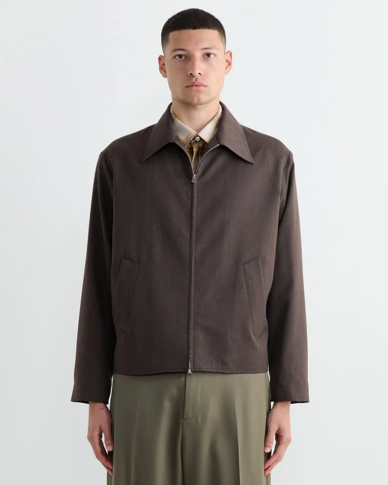 Zip Jacket Wool Gabardine in Brown Mélange