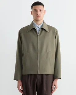 Zip Jacket Wool Gabardine in Sage