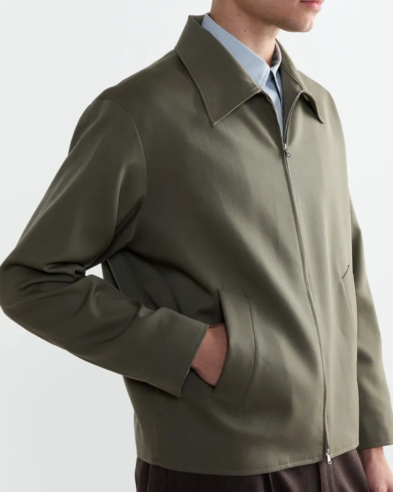Zip Jacket Wool Gabardine in Sage