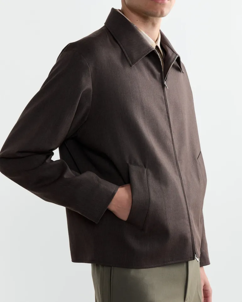 Zip Jacket Wool Gabardine in Brown Mélange