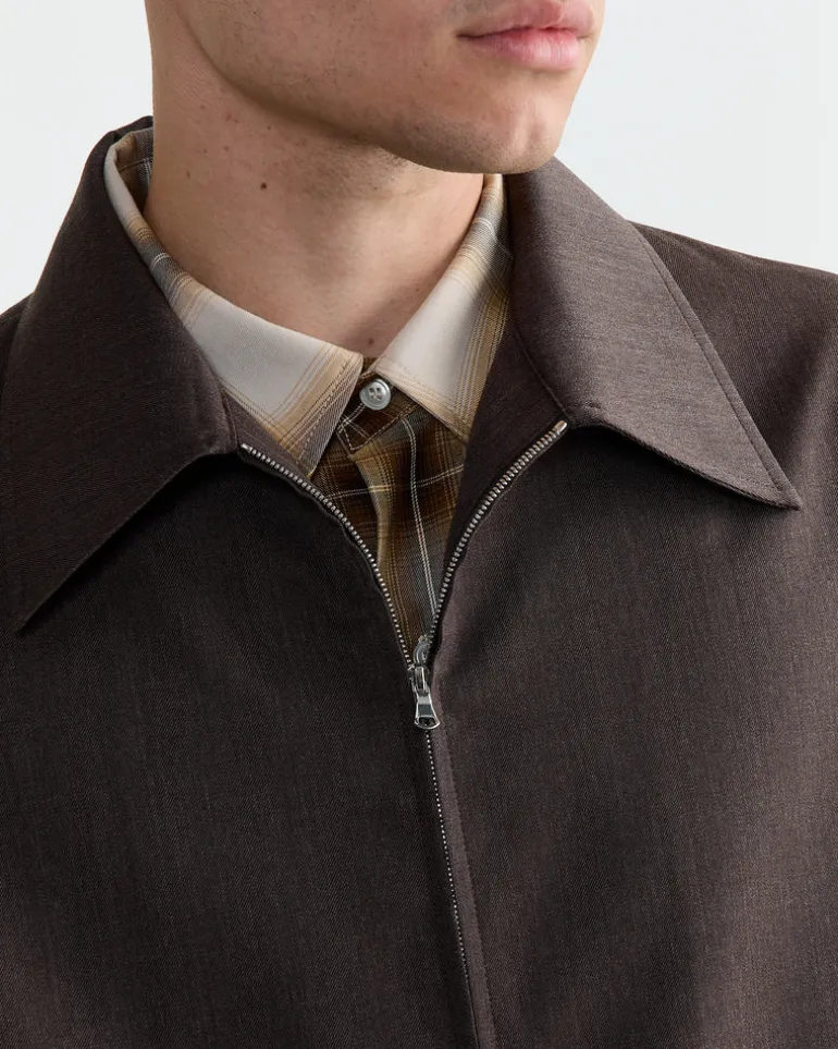 Zip Jacket Wool Gabardine in Brown Mélange