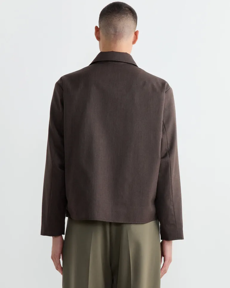 Zip Jacket Wool Gabardine in Brown Mélange