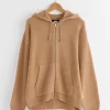 Zip Up Hooded Sweater in Camel