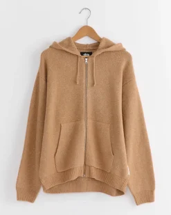 Zip Up Hooded Sweater in Camel
