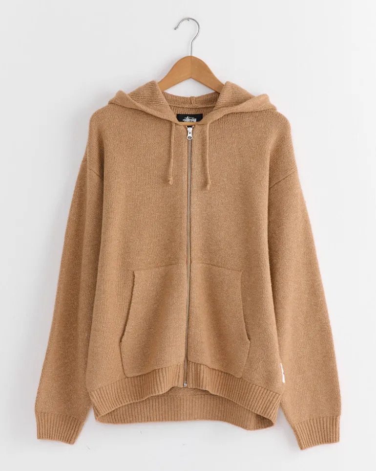 Zip Up Hooded Sweater in Camel