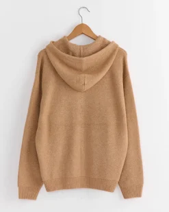 Zip Up Hooded Sweater in Camel